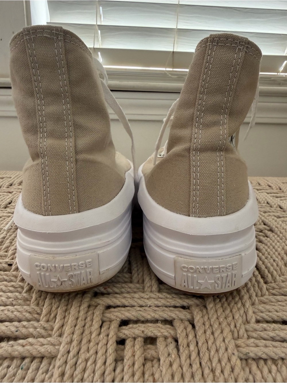 Converse Beige and White Platform High Top Sneakers - Picture 5 of 7